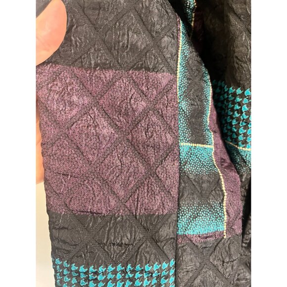 Retro Quilted Puffer Jacket Blue L Geometric Floral Striped 80s Funky Artsy Chic - Picture 7 of 12
